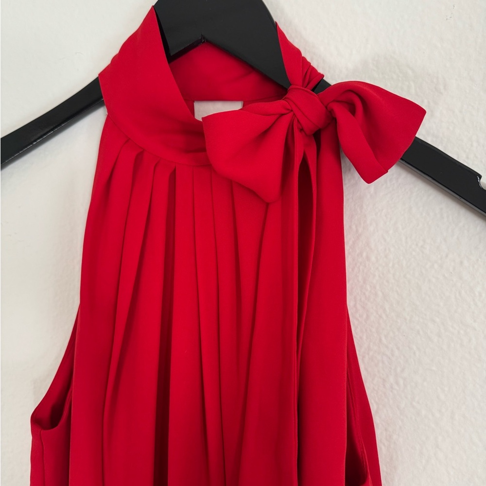 Express Vibrant Red Blouse with Bow Tie Neck